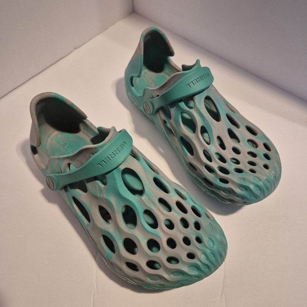 Merrell women's size 5 Hydro Moc slip on sandal water shoes gray and teal